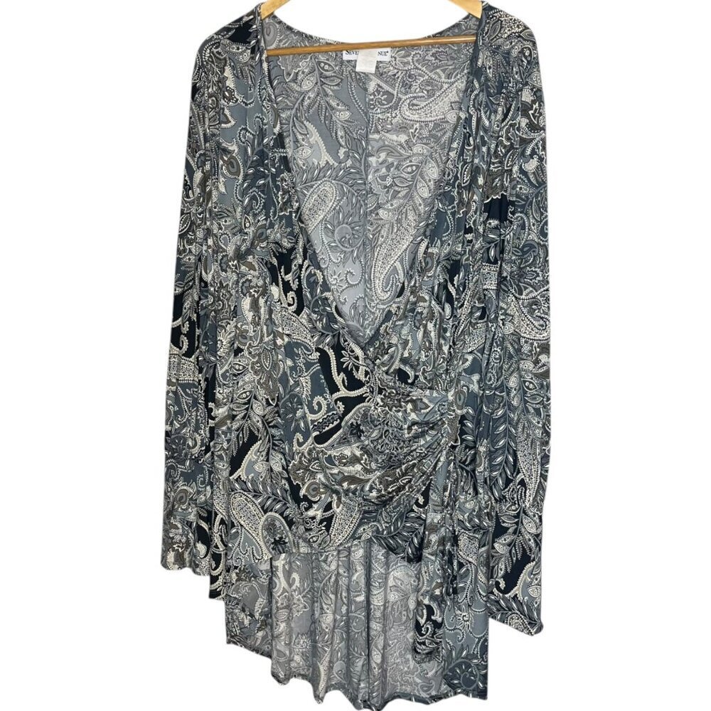Seventh Avenue Women's 3XL‎ Lorelei Tunic Wrap Shirt V-neck Neutral Black Gray